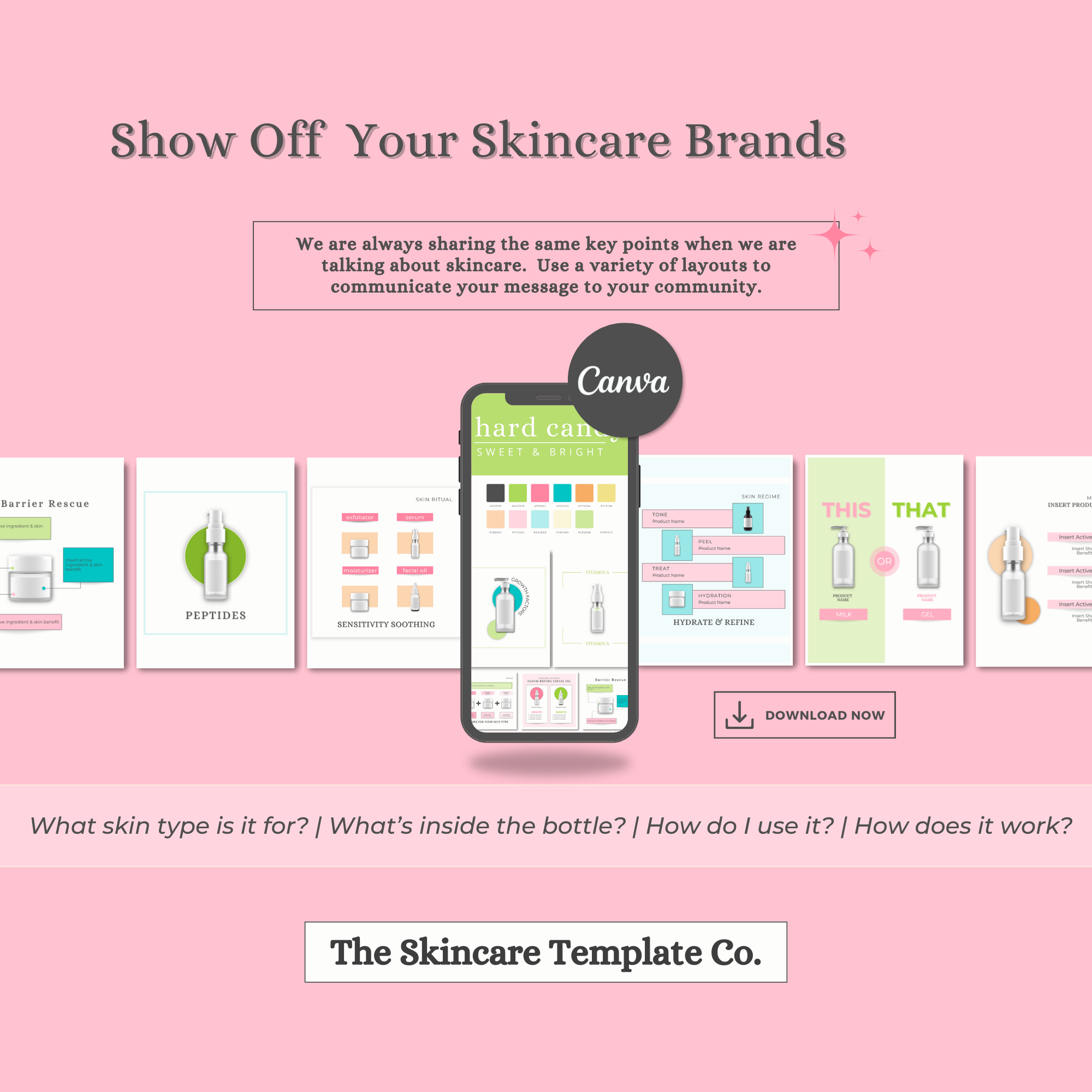 Hard Candy Portrait Size Show Off Your Skincare Brands Infographics | The Skincare Template Co. | Skincare Instagram Social Media Canva Templates for Estheticians, Spas, Clinics & Medical Esthetics