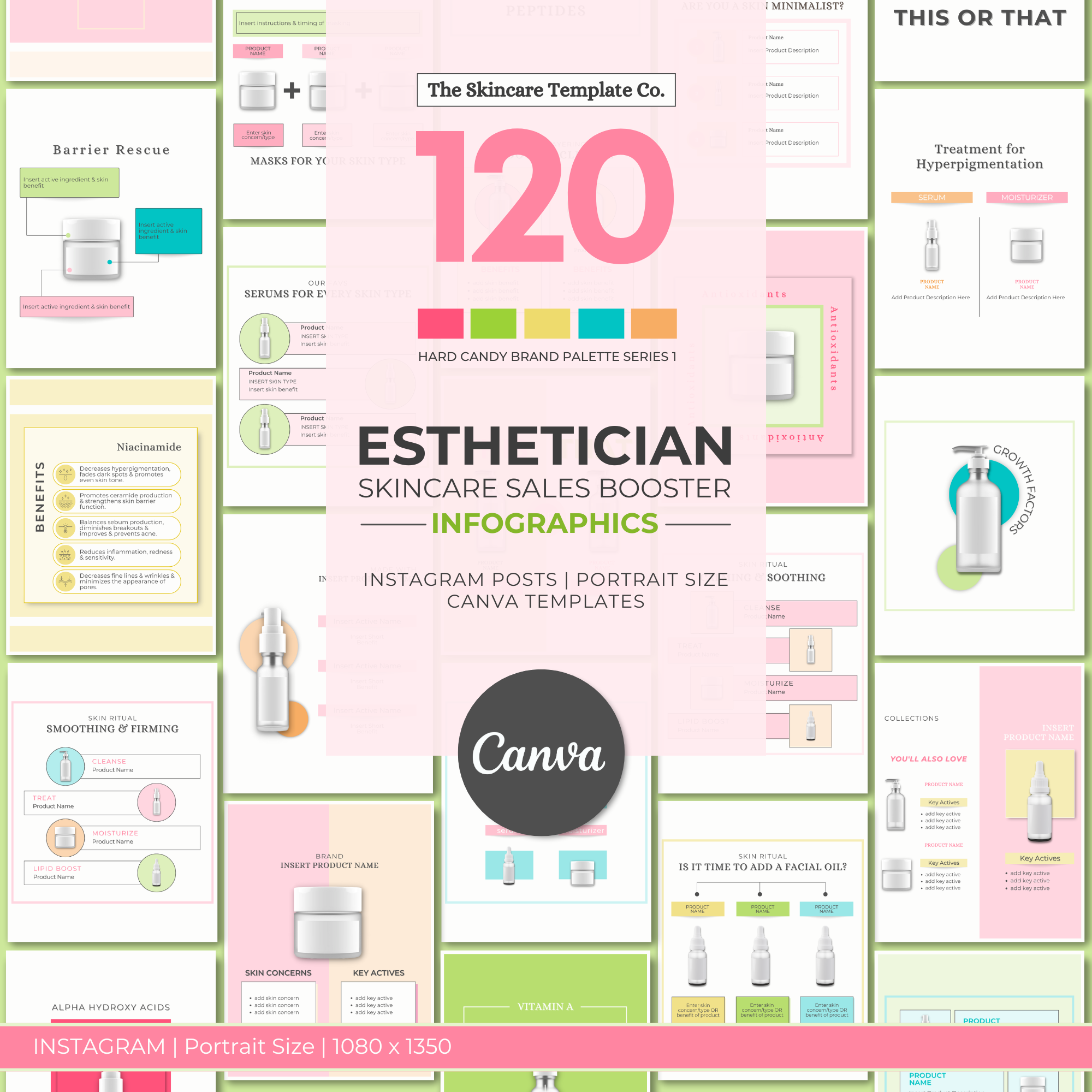 Hard Candy Portrait Size Skincare Sales Booster Infographics Cover Image | The Skincare Template Co. | Skincare Instagram Social Media Canva Templates for Estheticians, Spas, Clinics & Medical Esthetics