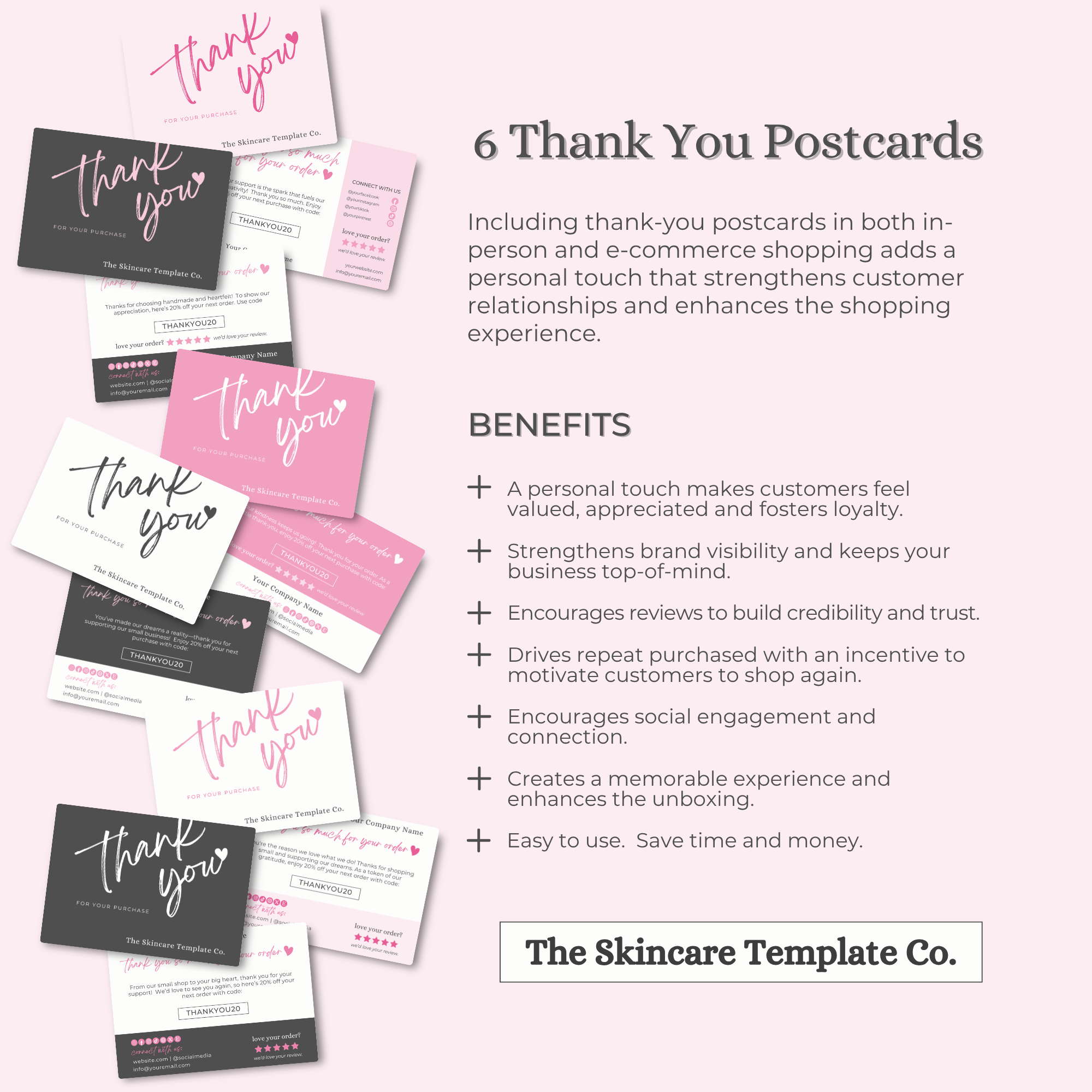 SORBET Black & Pink Thank You Post Card Small Business Appreciation What's Inside The Skincare Template Co. | Skinsimply
