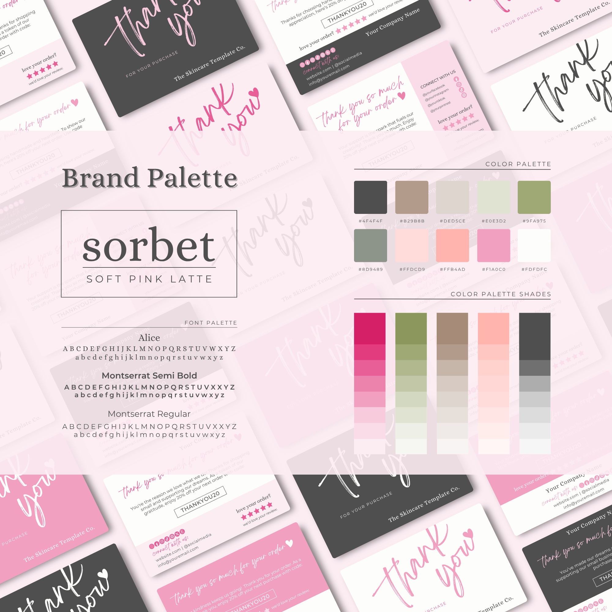 SORBET Black & Pink Thank You Post Card Small Business Appreciation Brand Palette The Skincare Template Co. | Skinsimply