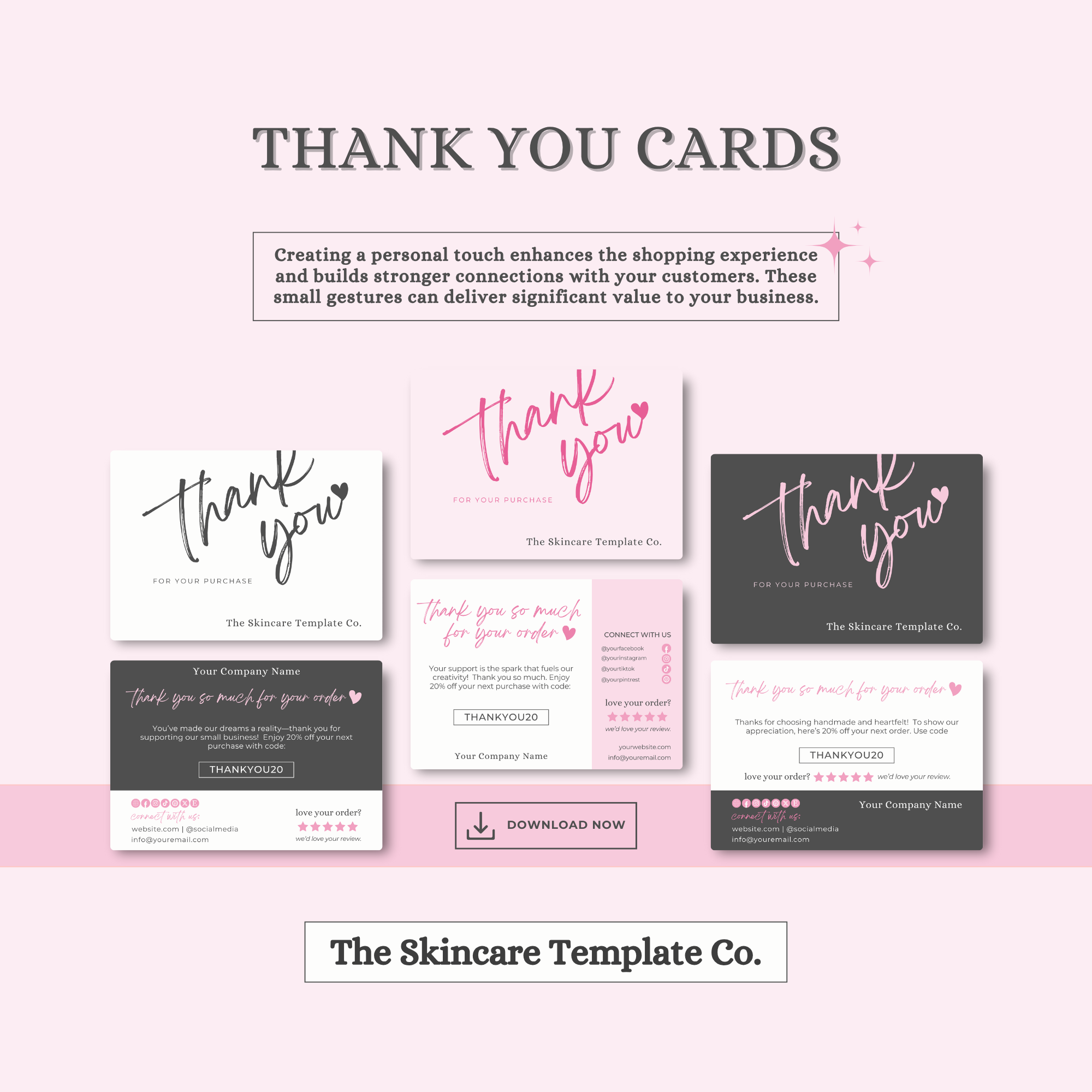 SORBET Black & Pink Thank You Post Card Small Business Appreciation Thank You Layout Image The Skincare Template Co. | Skinsimply