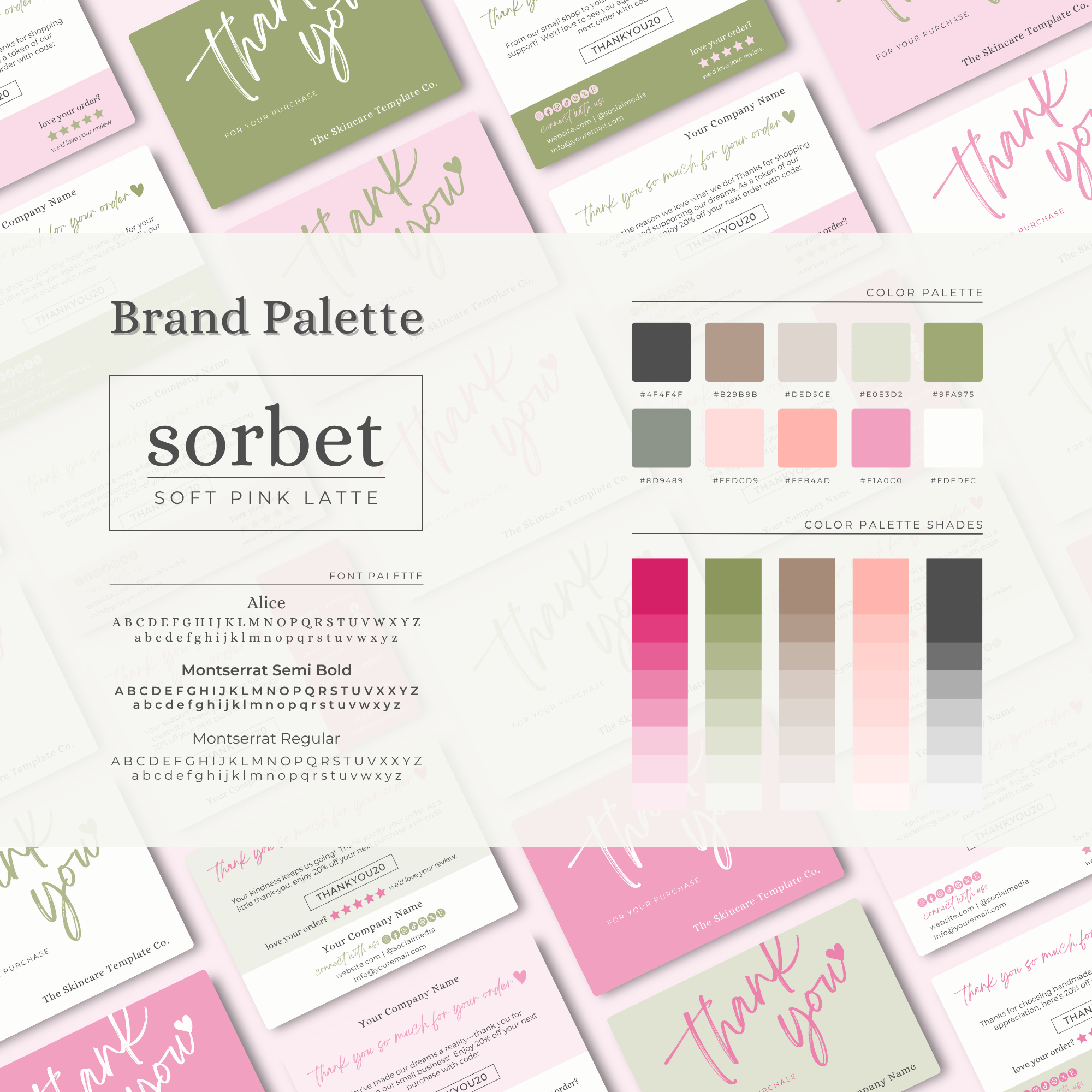 SORBET Pink & Green Thank You Post Card Small Business Appreciation Cover Image The Skincare Template Co. | Skinsimply