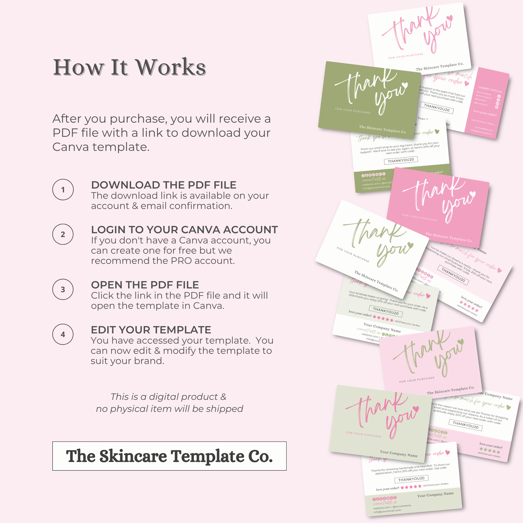 SORBET Pink & Green Thank You Post Card Small Business Appreciation How It Works Website Version The Skincare Template Co. | Skinsimply