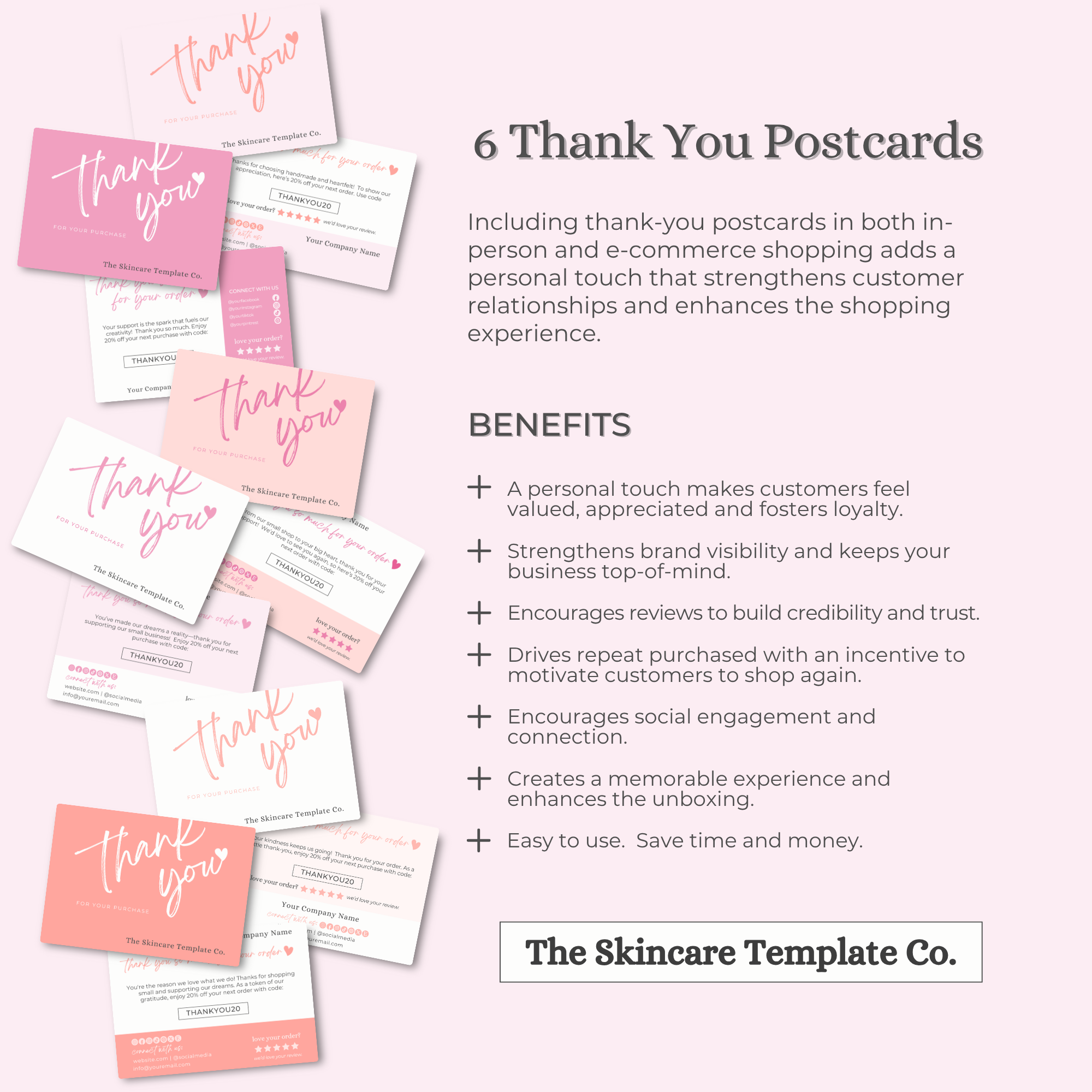 SORBET Pink & Orange Thank You Post Card Small Business Appreciation Benefits The Skincare Template Co. | Skinsimply