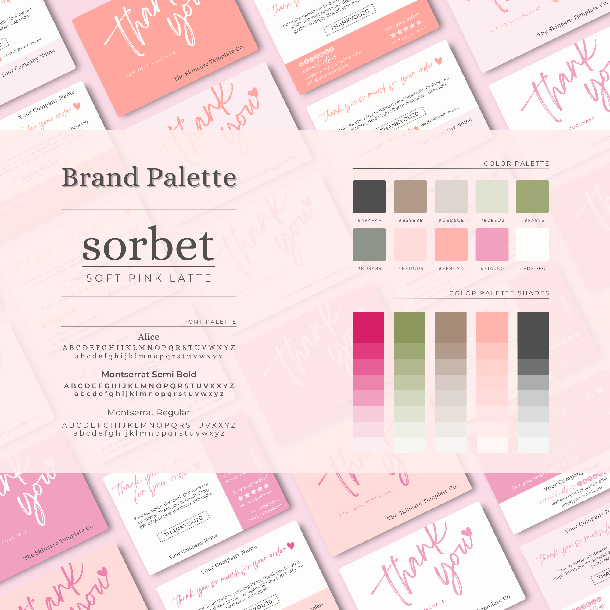 SORBET Pink & Orange Thank You Post Card Small Business Appreciation Brand Palette The Skincare Template Co. | Skinsimply
