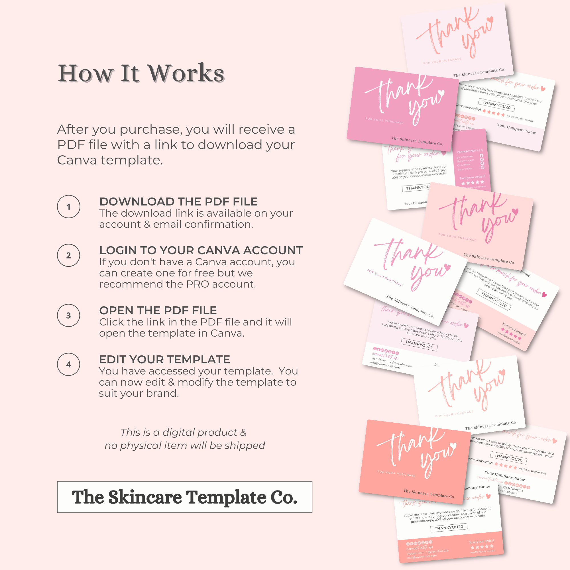 SORBET Pink & Orange Thank You Post Card Small Business Appreciation How It Works Website Version The Skincare Template Co. | Skinsimply