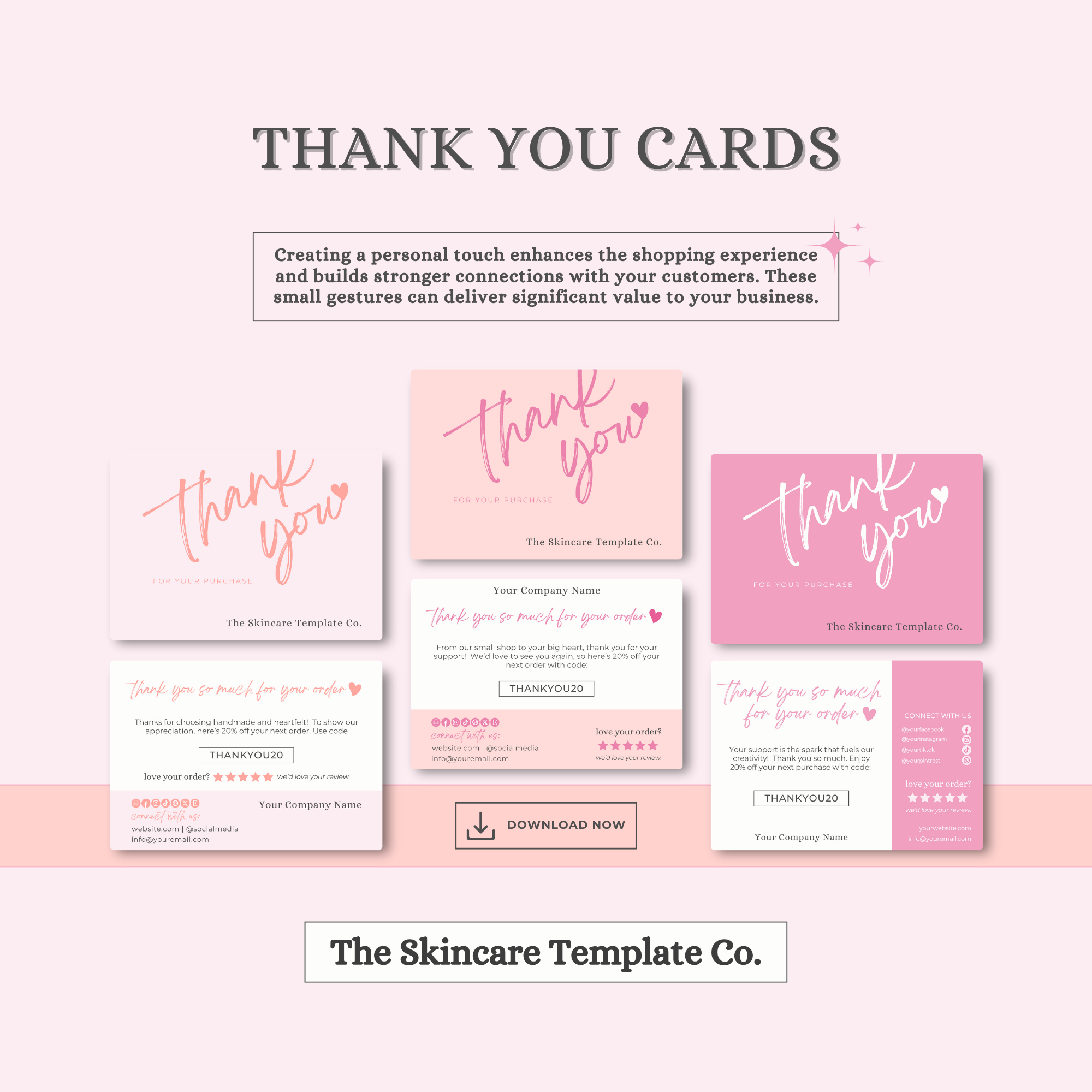 SORBET Pink & Orange Thank You Post Card Small Business Appreciation Show Your Appreciation Layout Image The Skincare Template Co. | Skinsimply