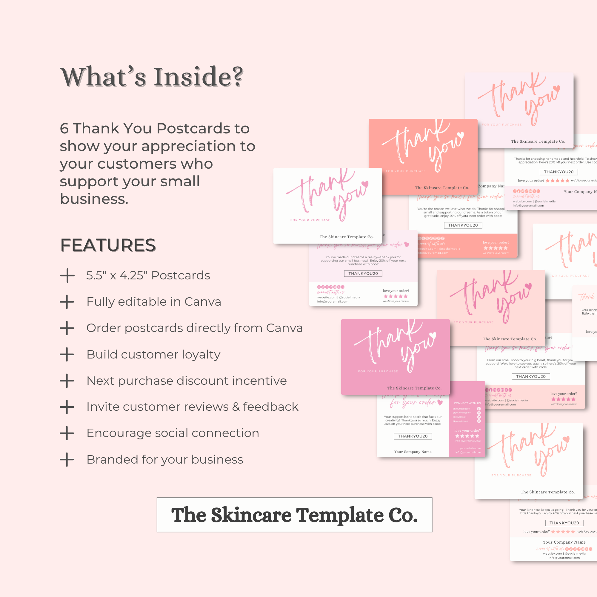 SORBET Pink & Orange Thank You Post Card Small Business Appreciation What's Inside The Skincare Template Co. | Skinsimply